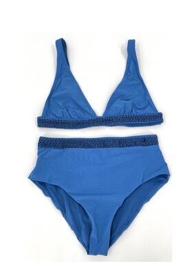 KISUII Noa Bikini Set Womens Medium Blue Smocked High Waist Bralette Triangle